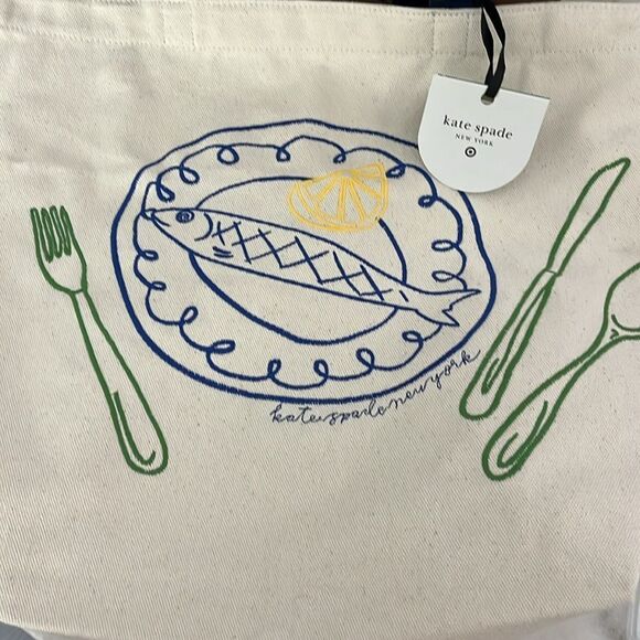 Kate Spade New York xTarget Fish Embroidered Canvas Tote Bag Fun Fashion - Picture 5 of 8